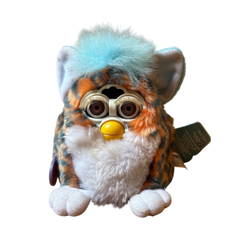 Tiger Furby Babies Vintage 1999 Blue Turtle Leopard Print Orange Blue SIZE Small - Picture 1 of 7